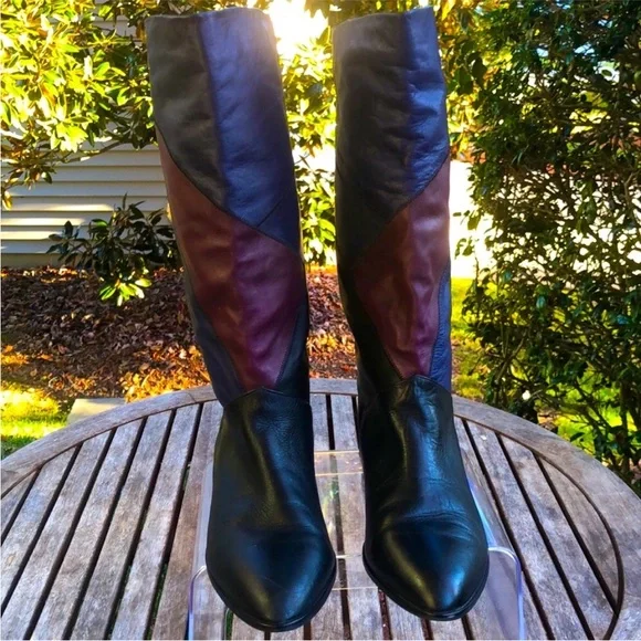 Vintage Leather Colorblock Boots Sz. 8 - Picture 3 of 8